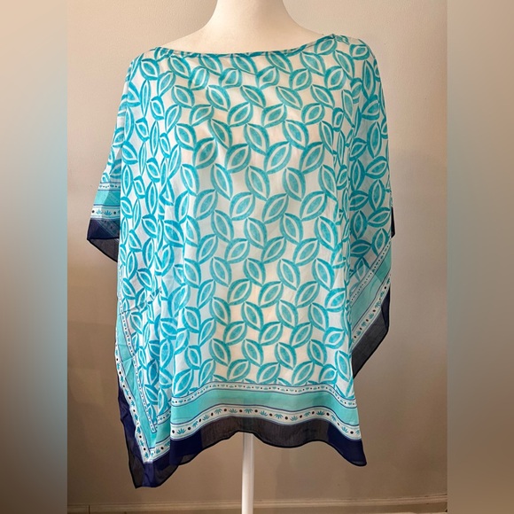 Talbots Tops - Talbots Relaxed Blue and White Poncho
